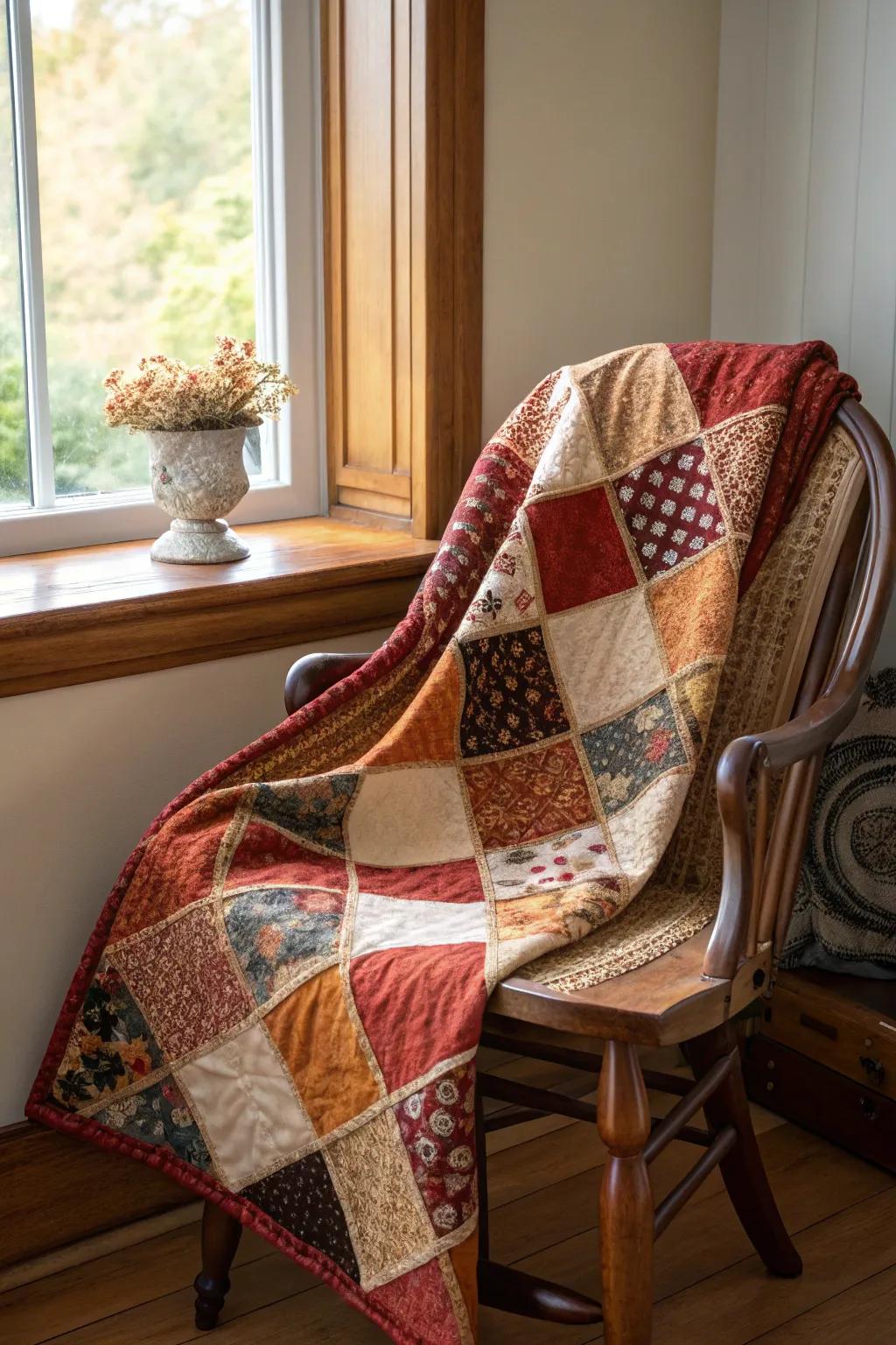 Wrap yourself in the warmth of handcrafted beauty with this stunning patchwork quilt.