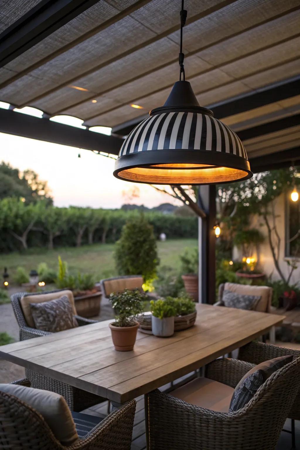 Make a statement with a large pendant light on your patio.