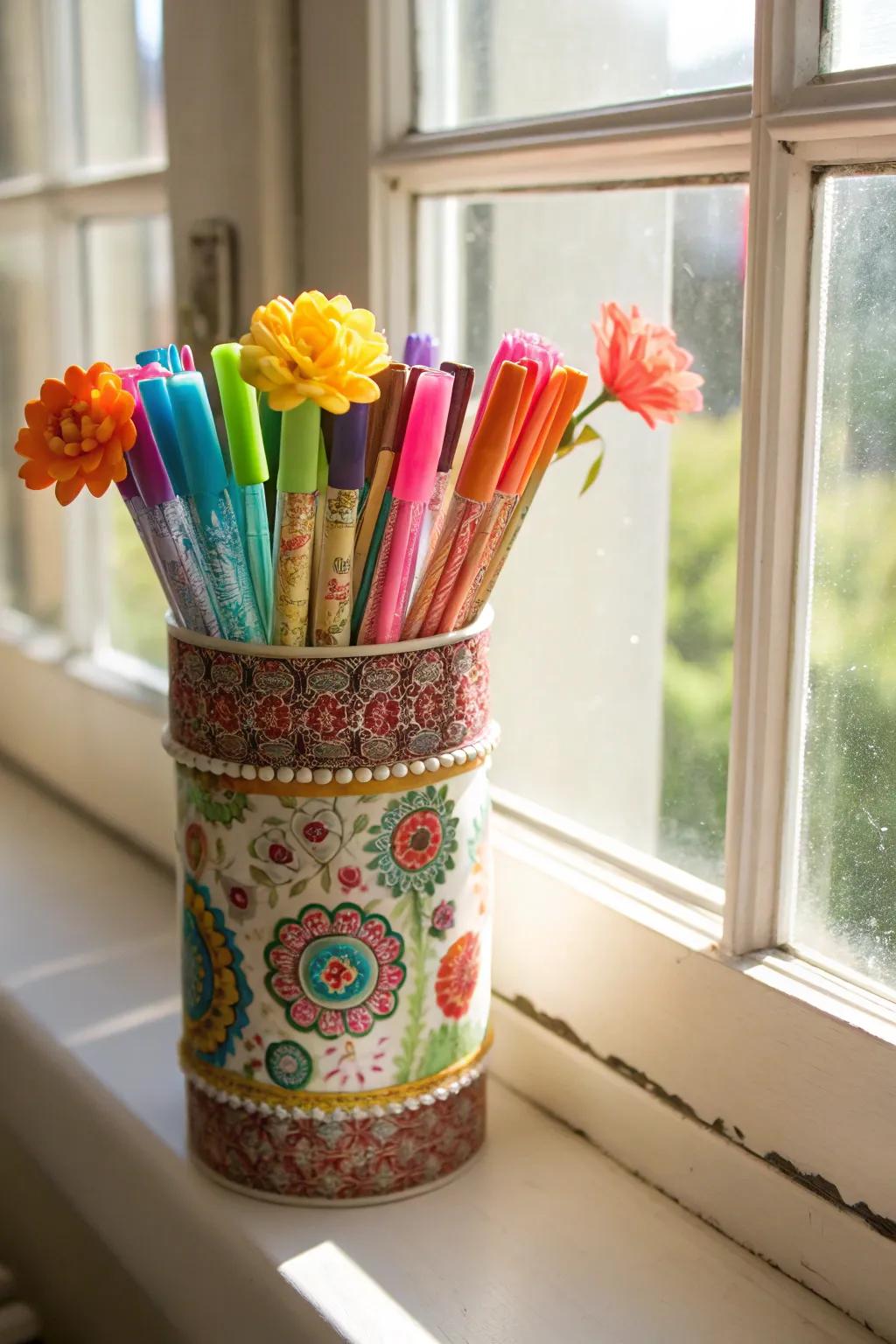 A blooming bouquet of flower pens for your desk.