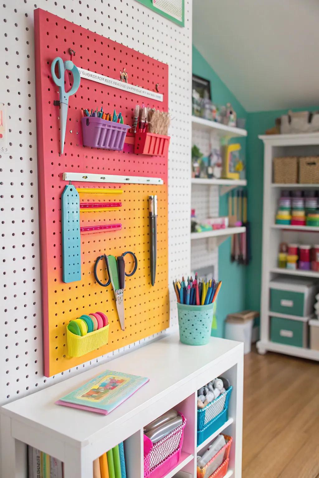 DIY pegboard organizer for easy tool access.