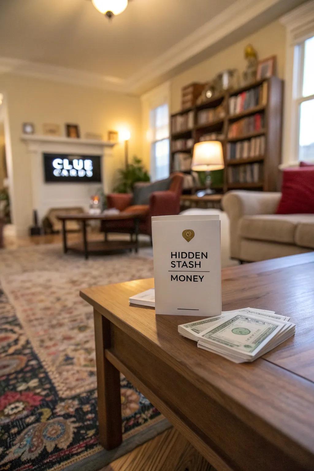 A series of clues leading to a hidden cash surprise in a home setting.