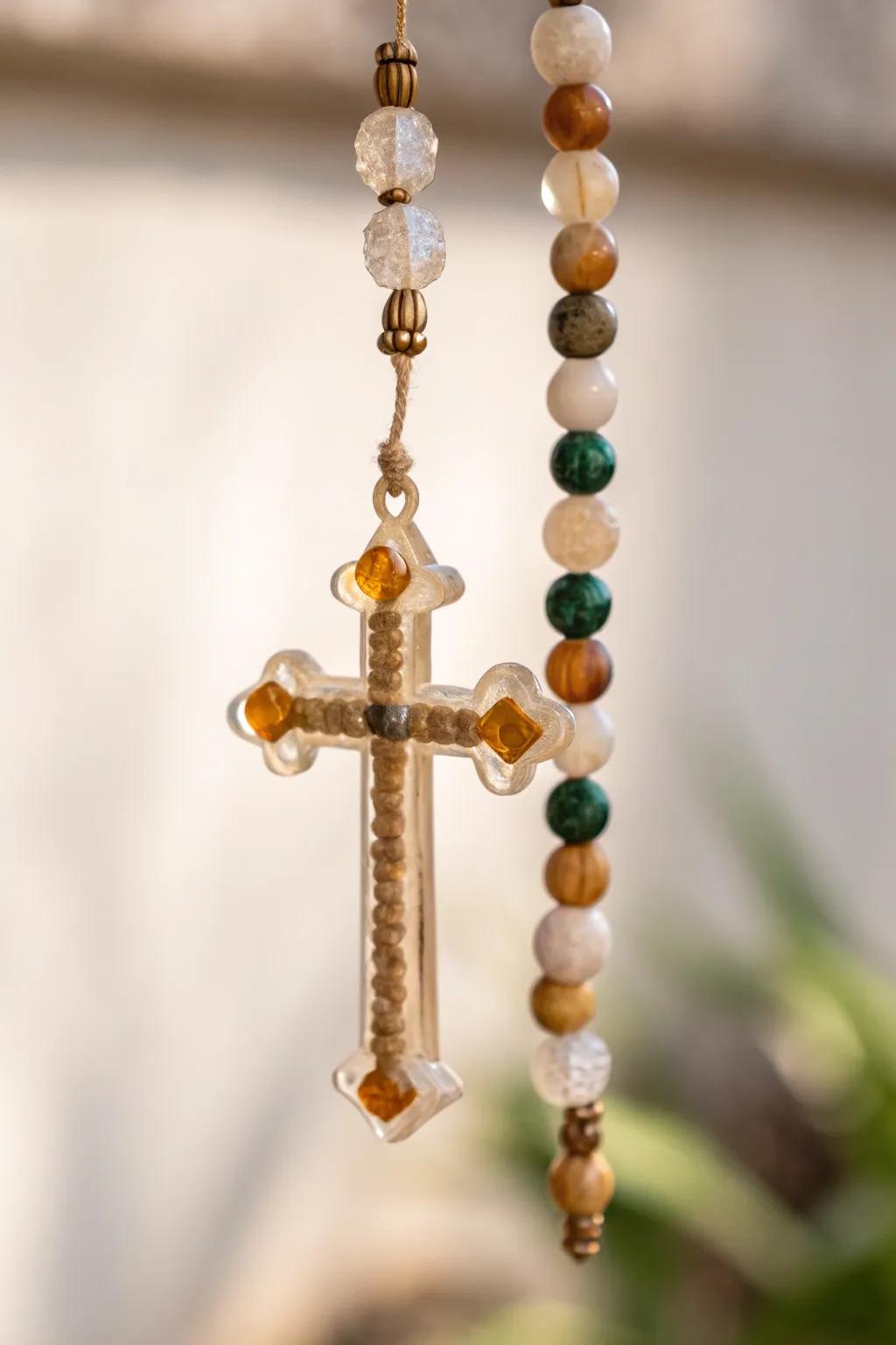 Elevate your decor with a touch of handcrafted elegance: Beaded Cross Ornaments that capture the light and your heart.