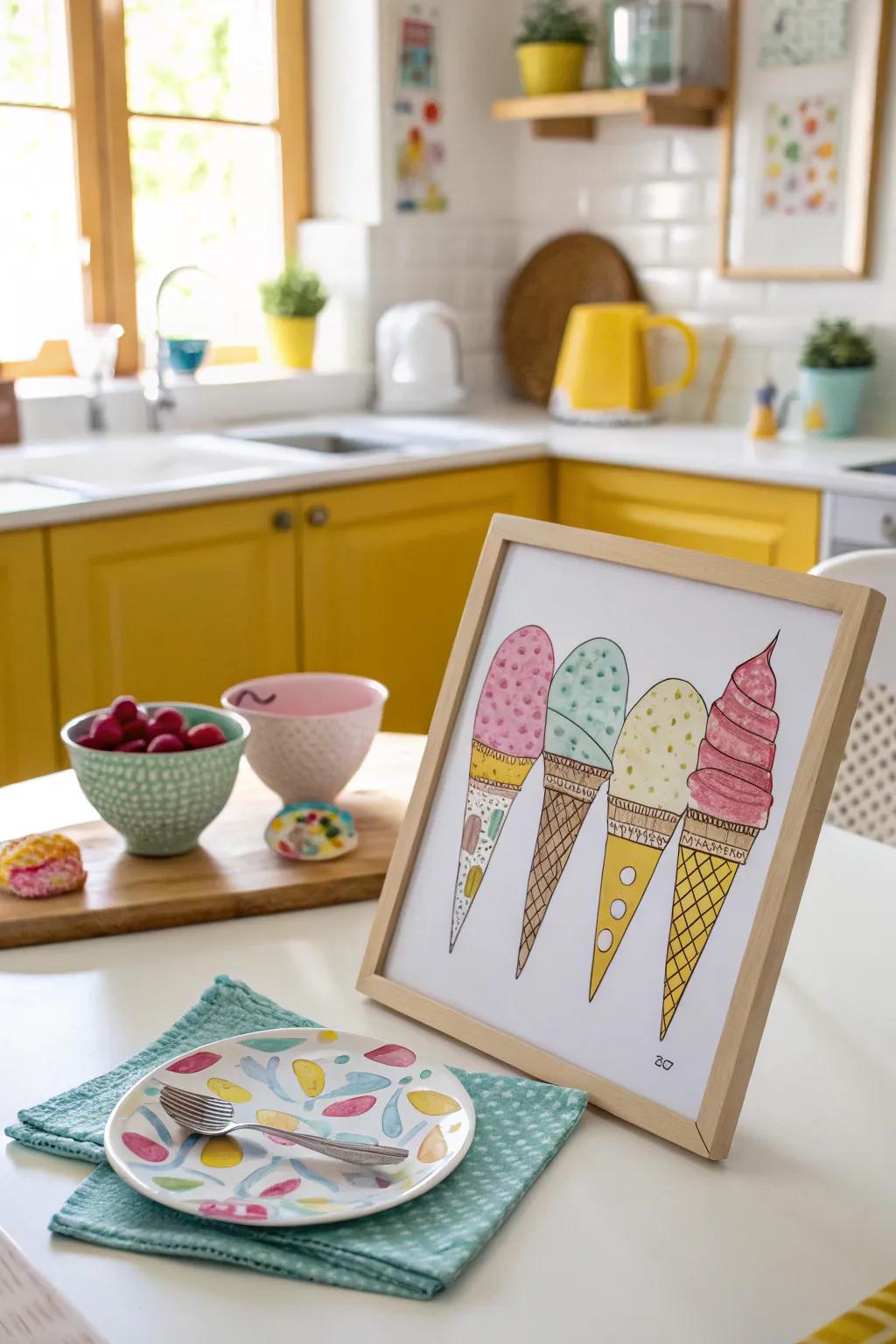 Sweet and colorful ice cream cone drawings to brighten up your home.