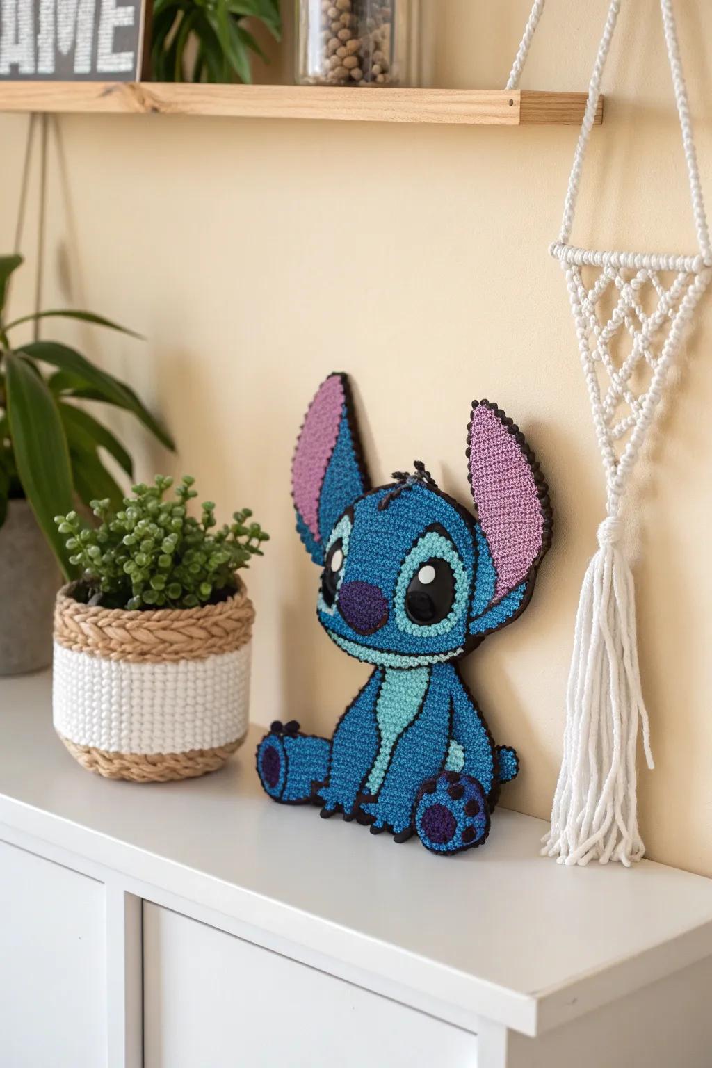 Add a touch of whimsy to your home with this adorable sitting Stitch Perler bead creation.