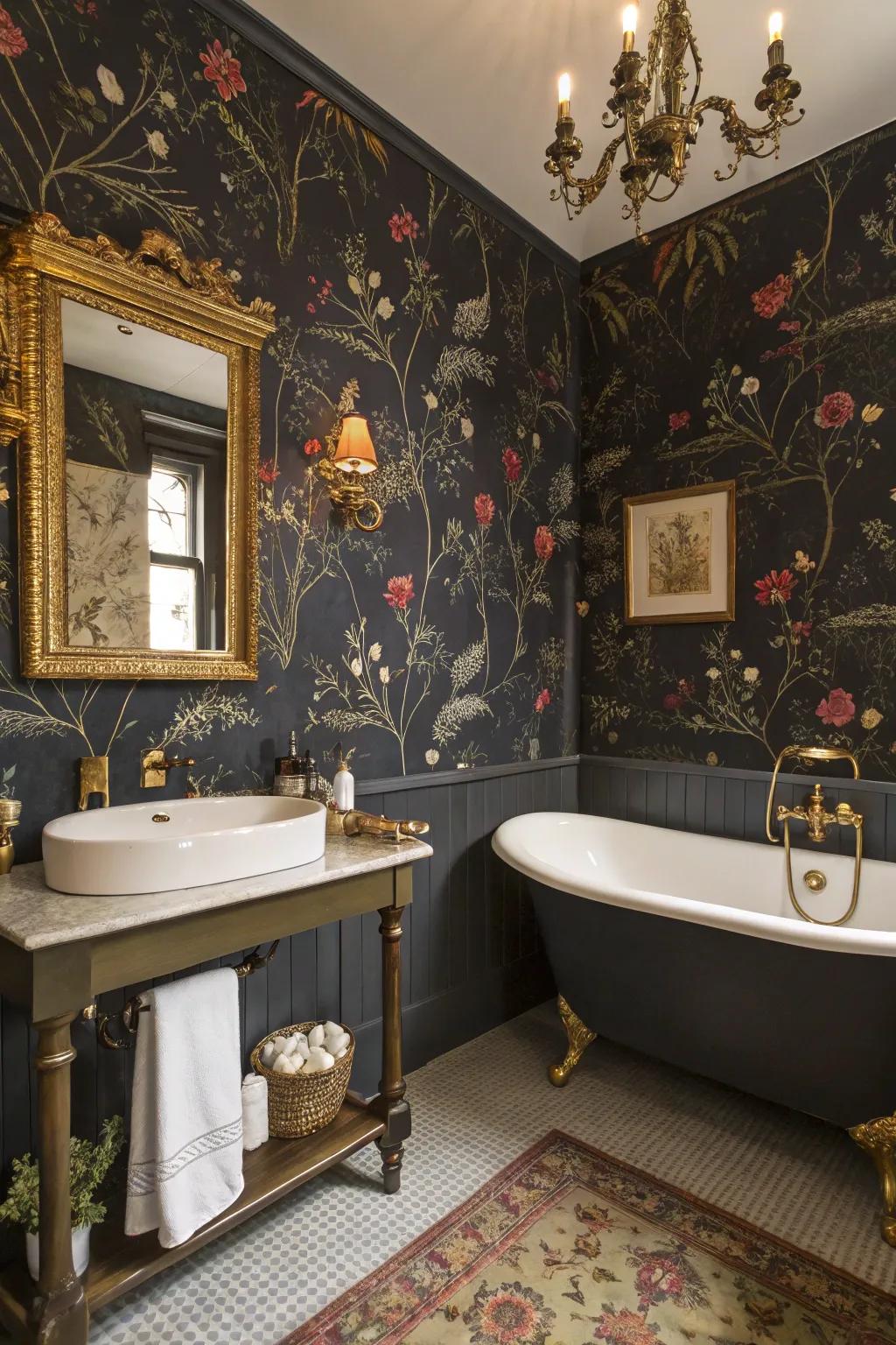 Vintage botanical patterns bring nostalgic charm to your bathroom.