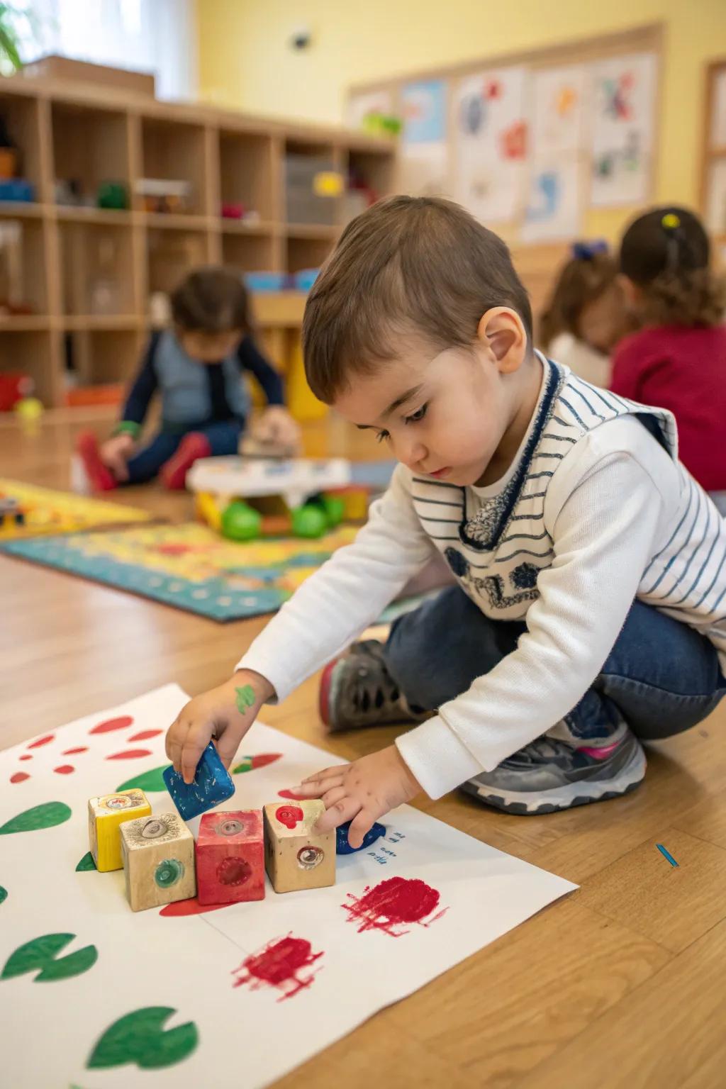 Building blocks meet art in block printing fun.