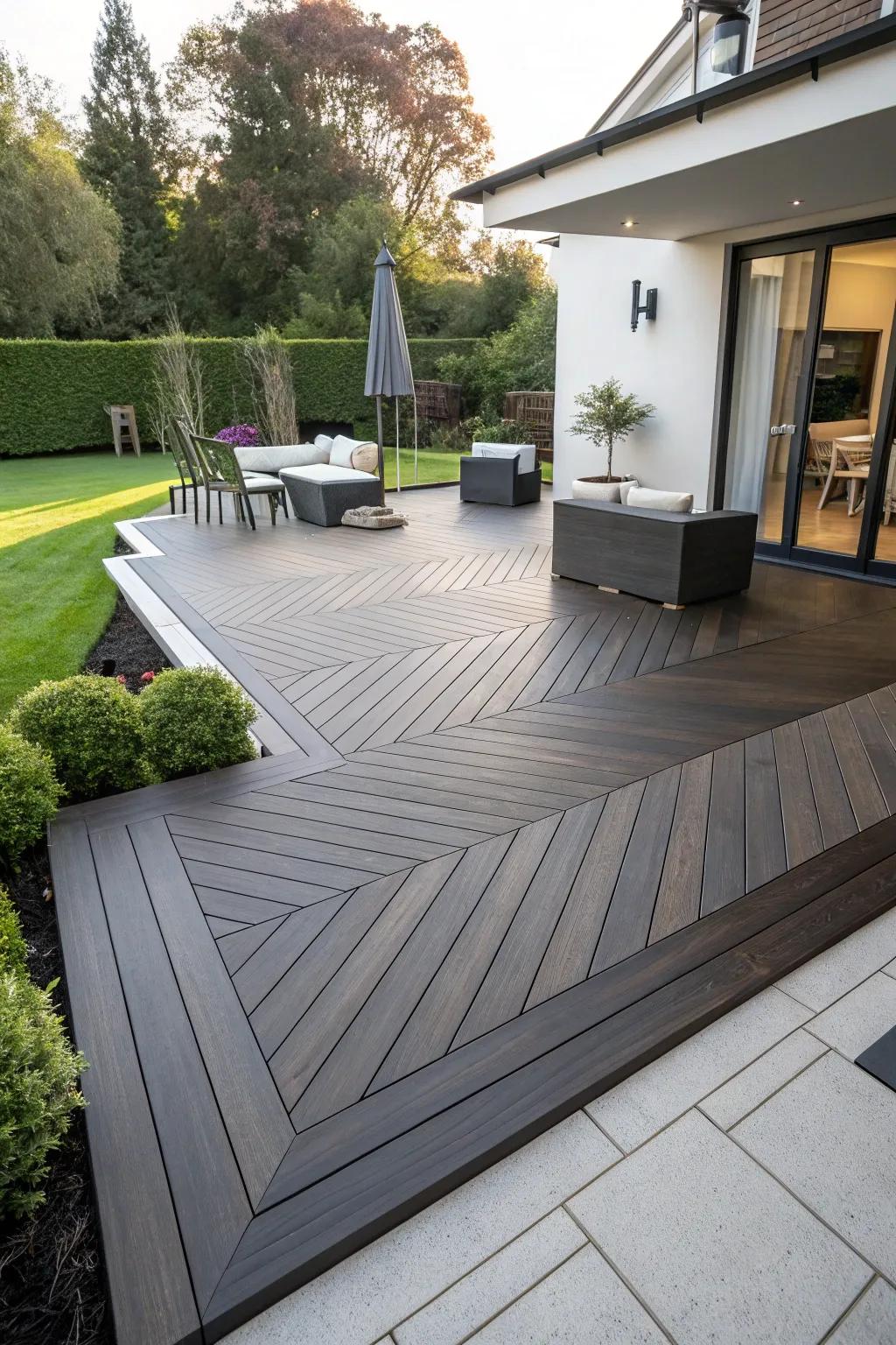 Diagonal designs add dynamic flair to your outdoor space.