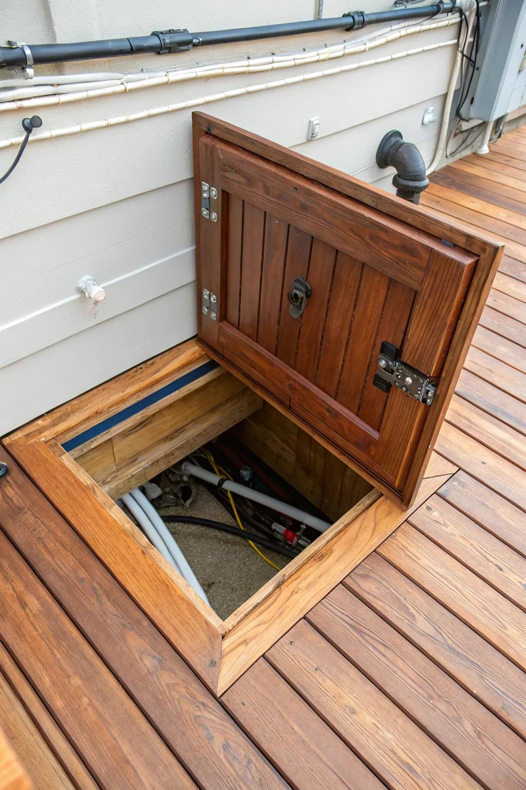 Unlock the secrets beneath your deck with a beautifully crafted trap door, where form meets function.