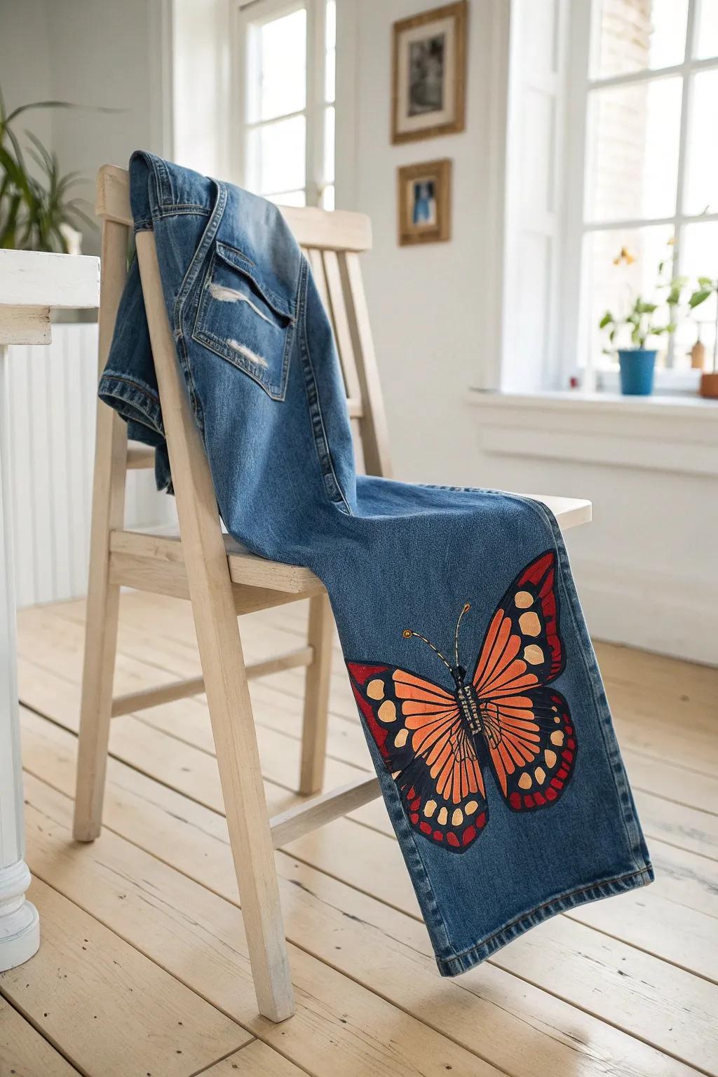 Transform your denim into a canvas of enchantment with butterfly bliss. 🦋 #DenimArt #BohoScandi