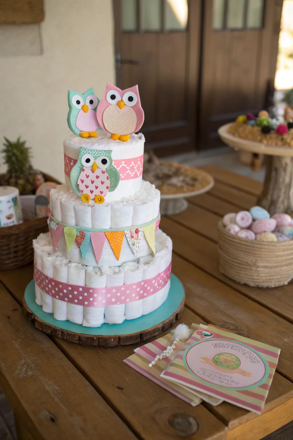 Who can resist this adorable owl diaper cake?