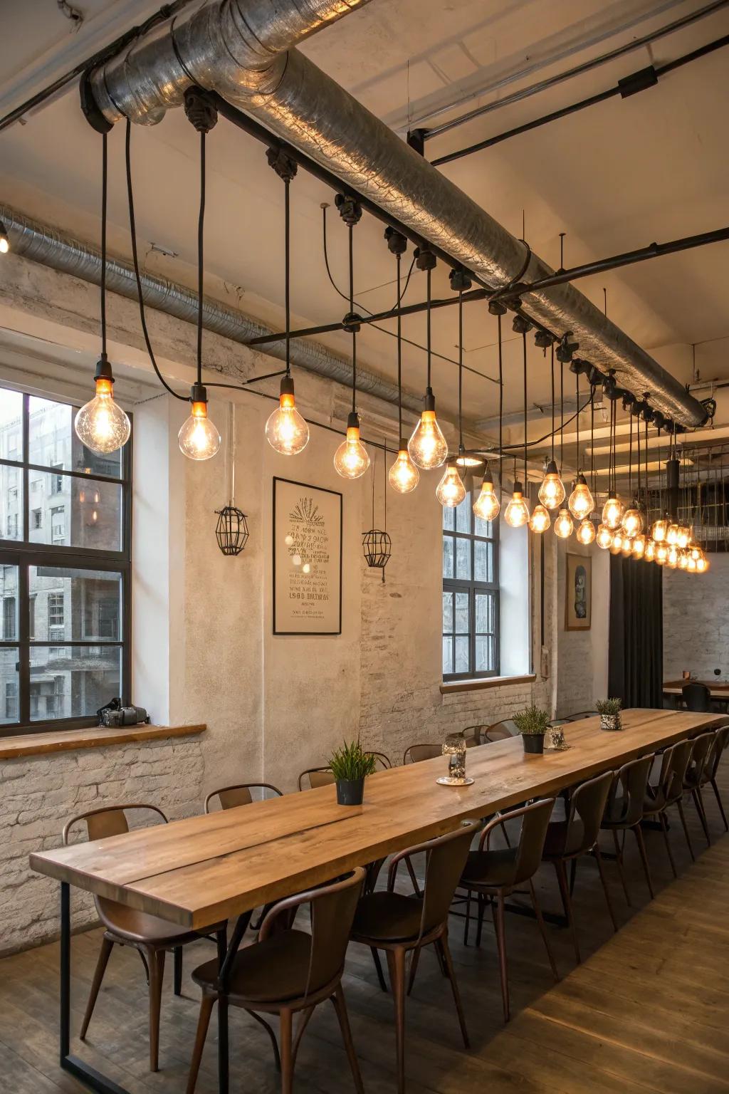 Industrial fixtures bring a unique charm to your dining space.