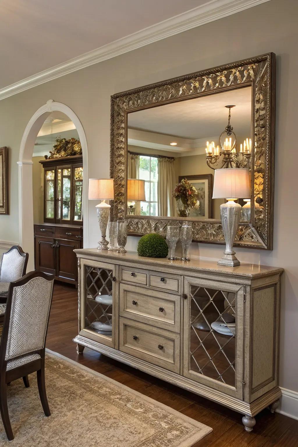 Mirrors amplify the space and add elegance.