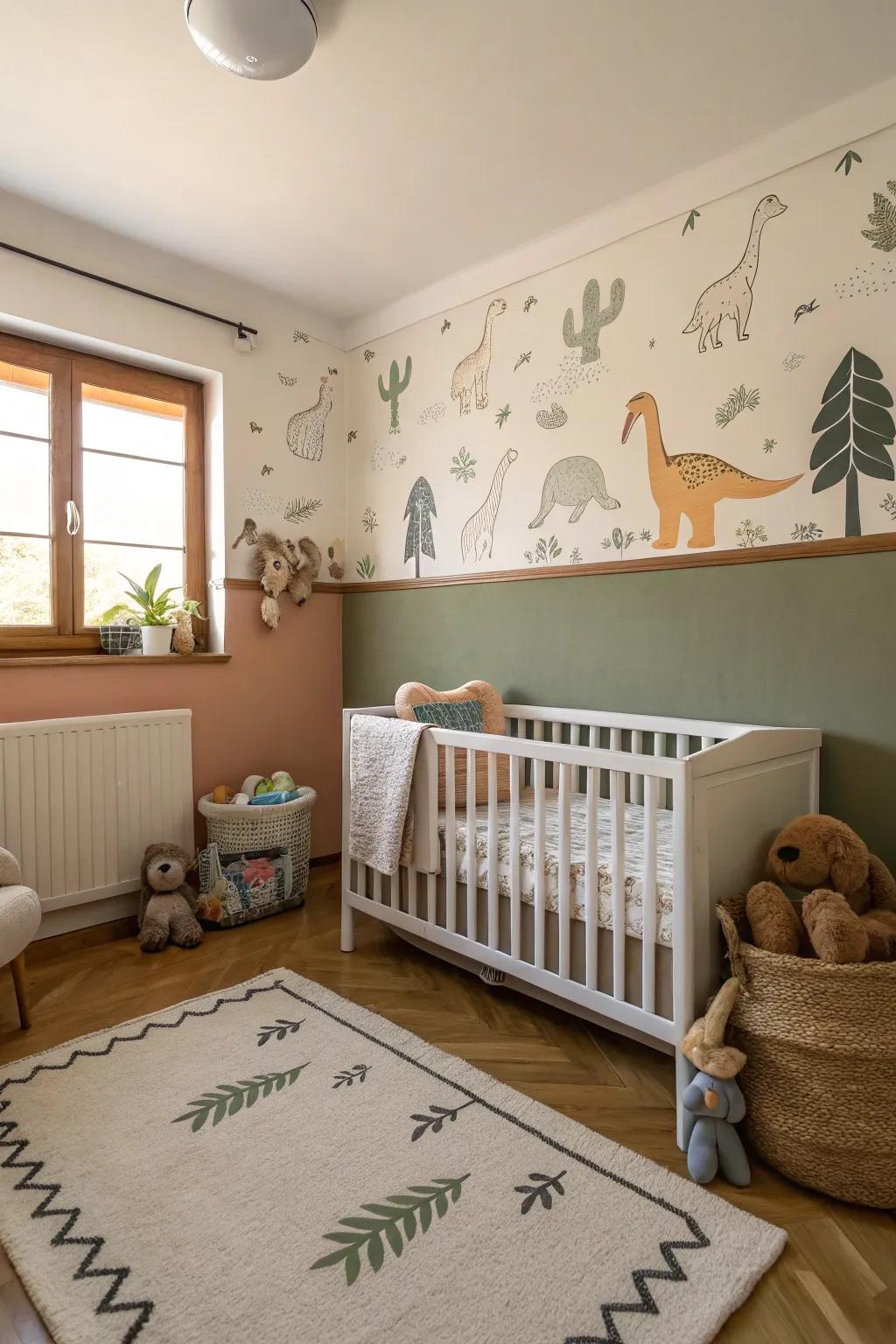 Two-toned walls offer a stylish backdrop for your nursery.