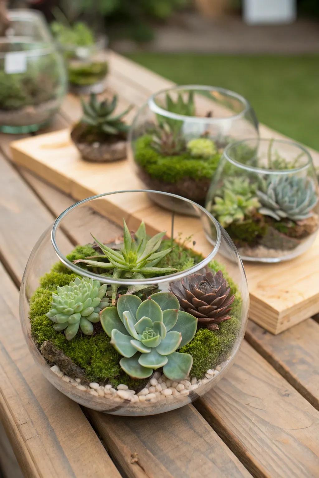 Lush garden-inspired terrarium centerpieces