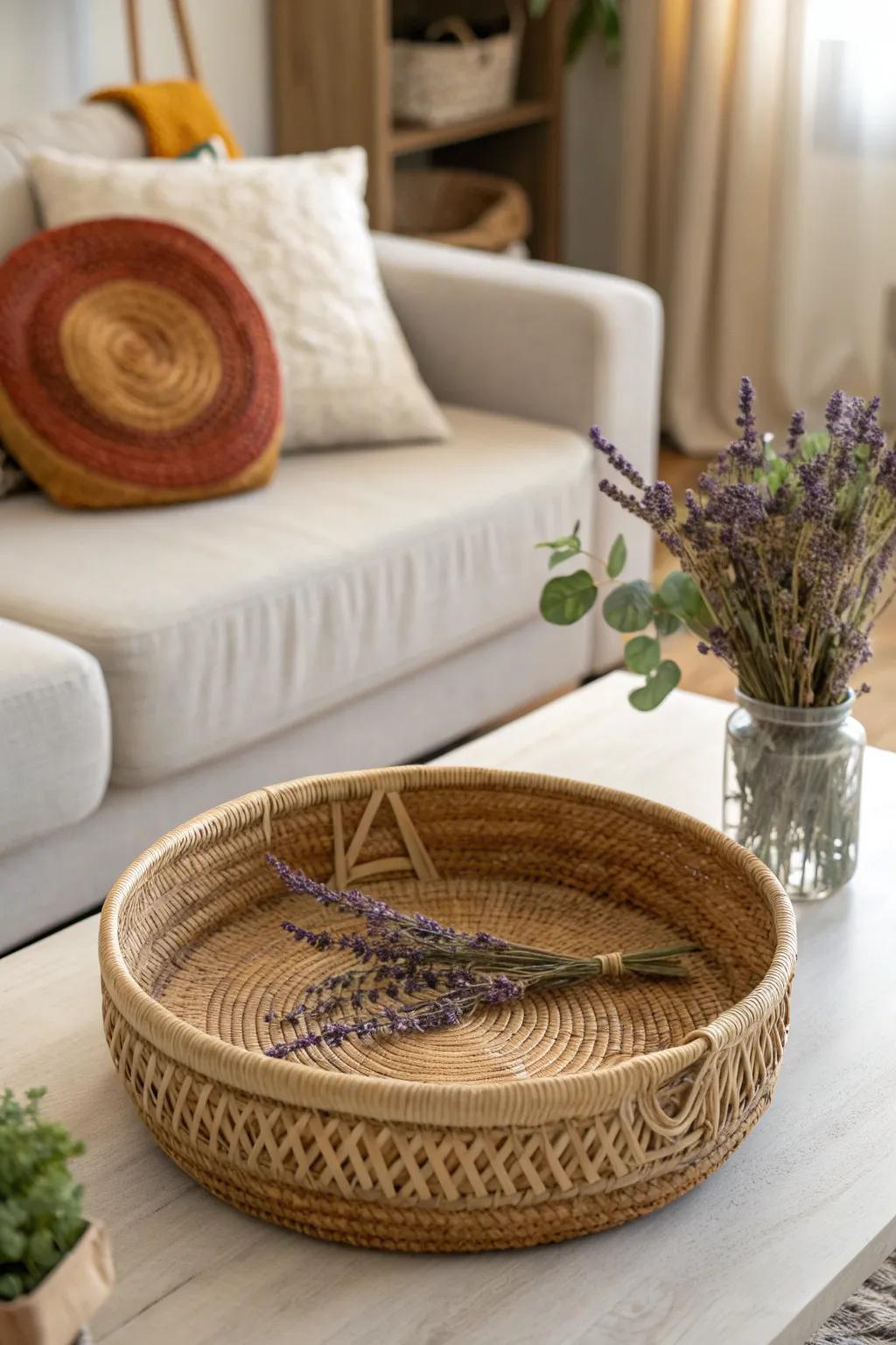 Elevate your coffee table with this Woven Basket Delight—where simplicity meets boho elegance.
