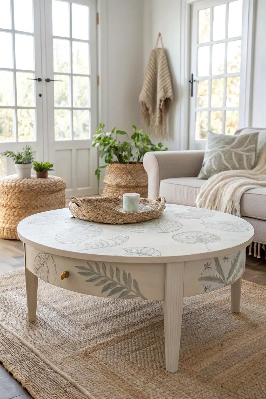 Embrace Minimalist Magic: Transform your space with a serene decoupage coffee table.