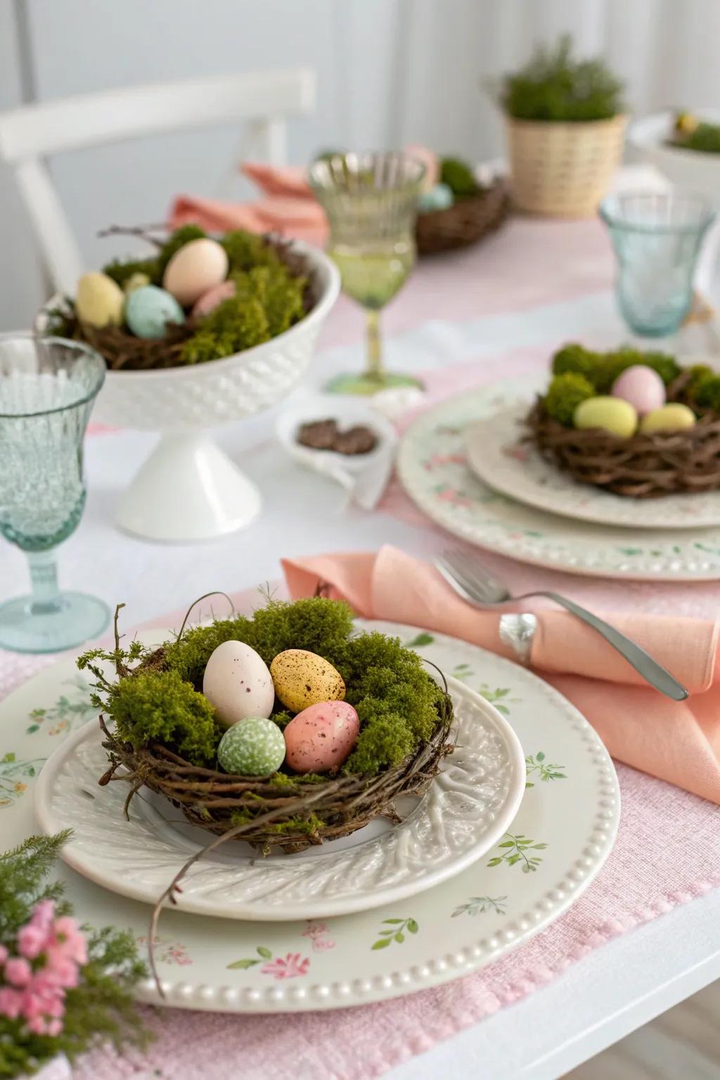 Nest table settings bring a touch of nature to your Easter dining experience.