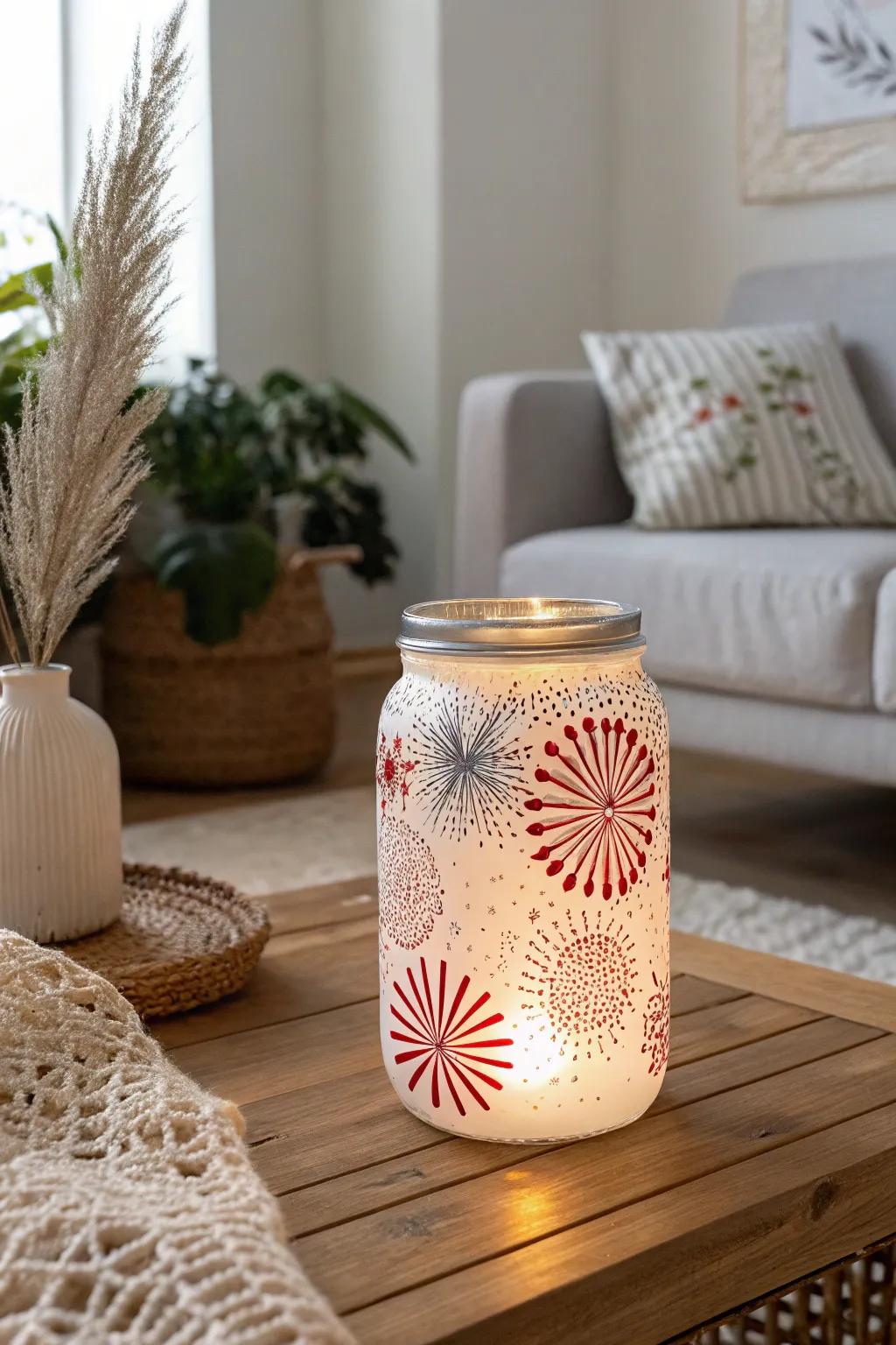 Illuminate your space with the enchanting glow of DIY firework mason jar luminaries.