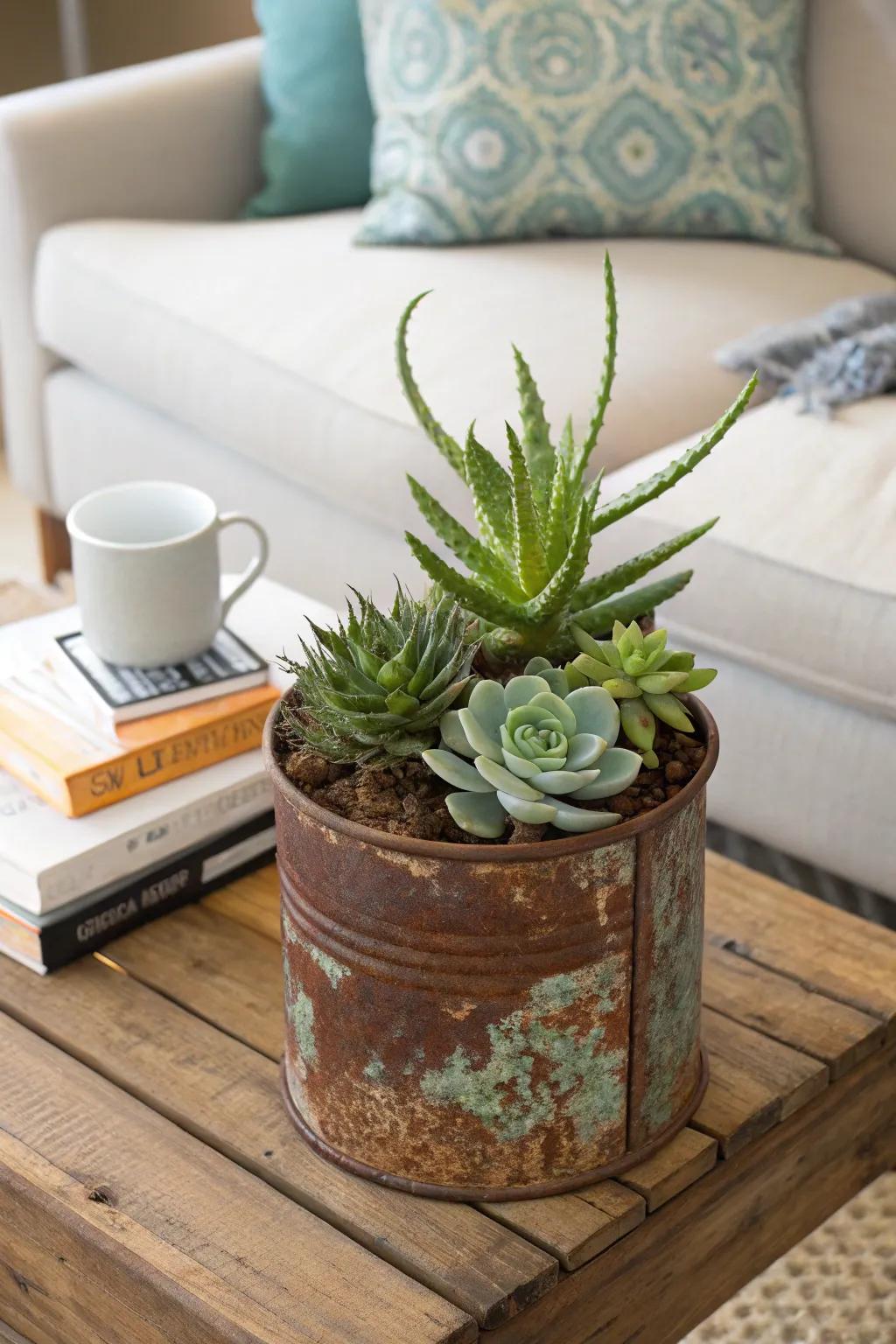 Vintage tin planters add a nostalgic charm to your home decor.