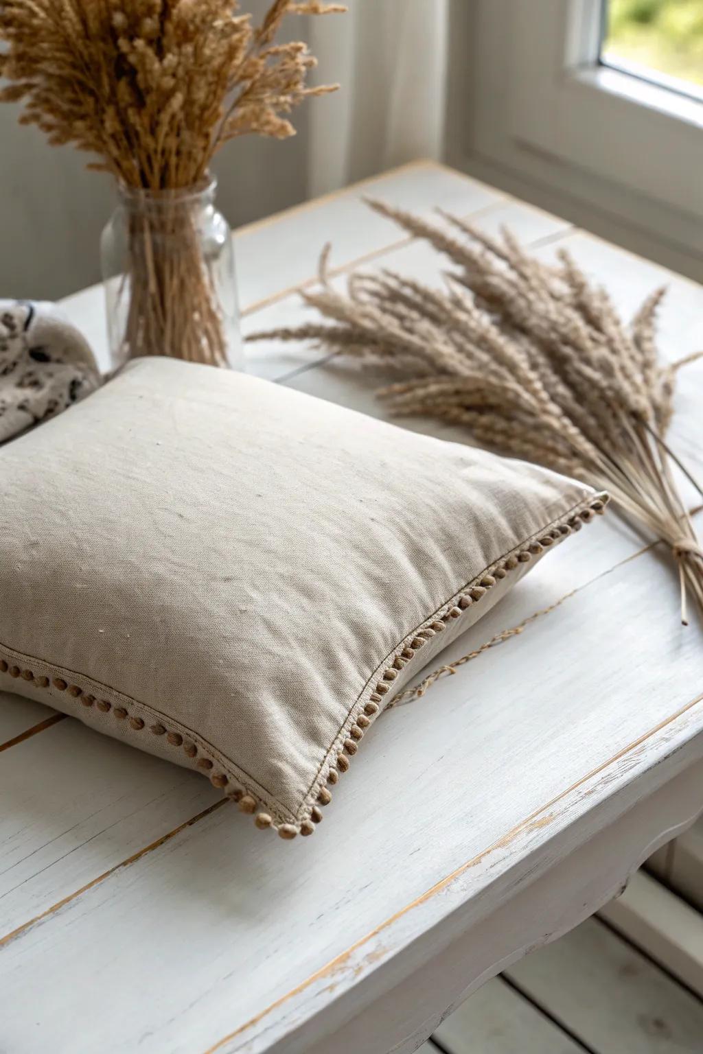 Embrace warmth and elegance with a handmade flaxseed pillow, the perfect blend of minimalist design and cozy comfort.