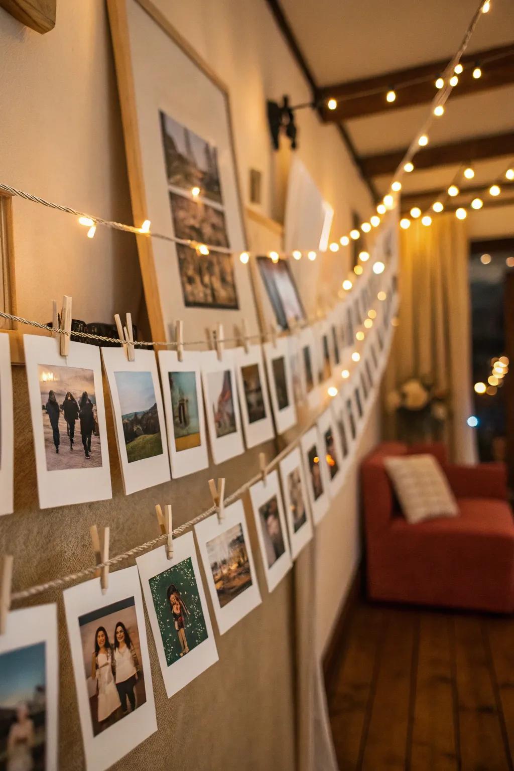 A Polaroid photo wall adds a personal touch to your party decor.