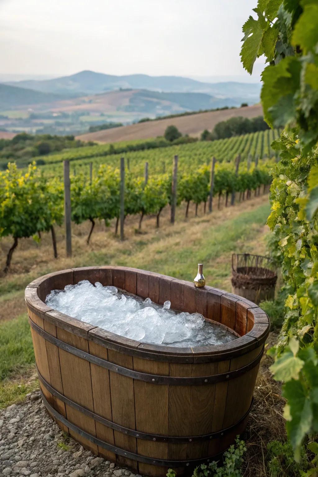 Add rustic charm with a wine barrel ice bath.