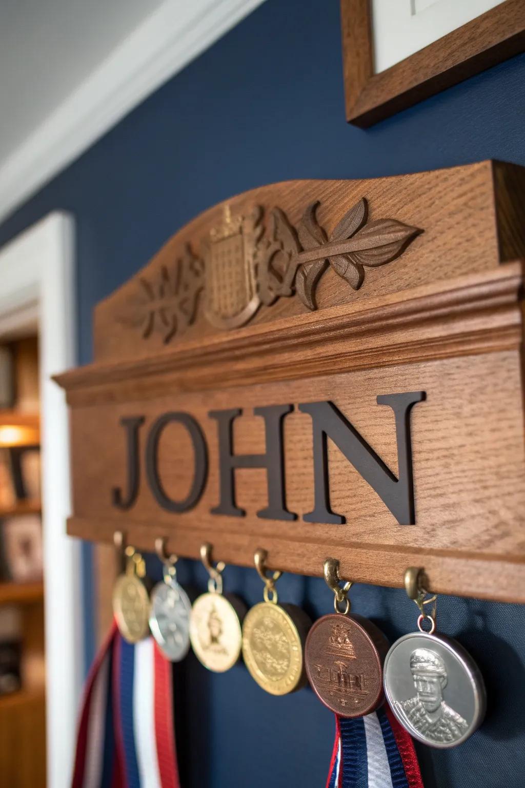 Showcase your achievements with a personalized touch. Add elegance to your medal display with a handcrafted nameplate hanger.
