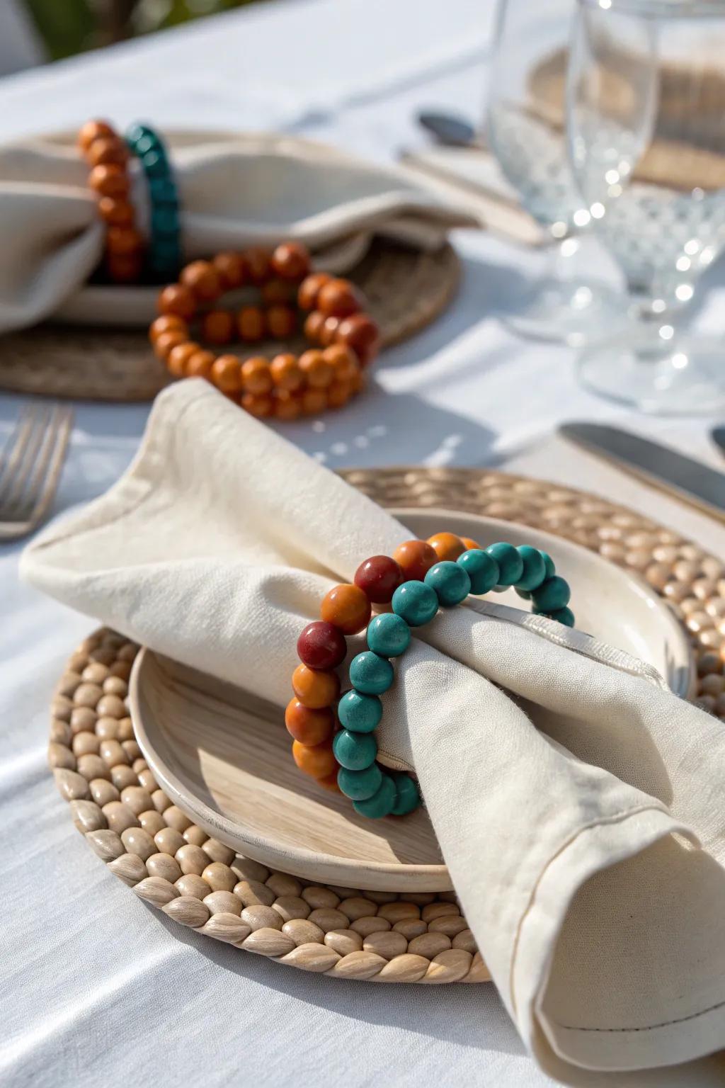 Elevate your table setting with the timeless charm of Wooden Bead Elegance. #DIYDecor #ScandinavianStyle
