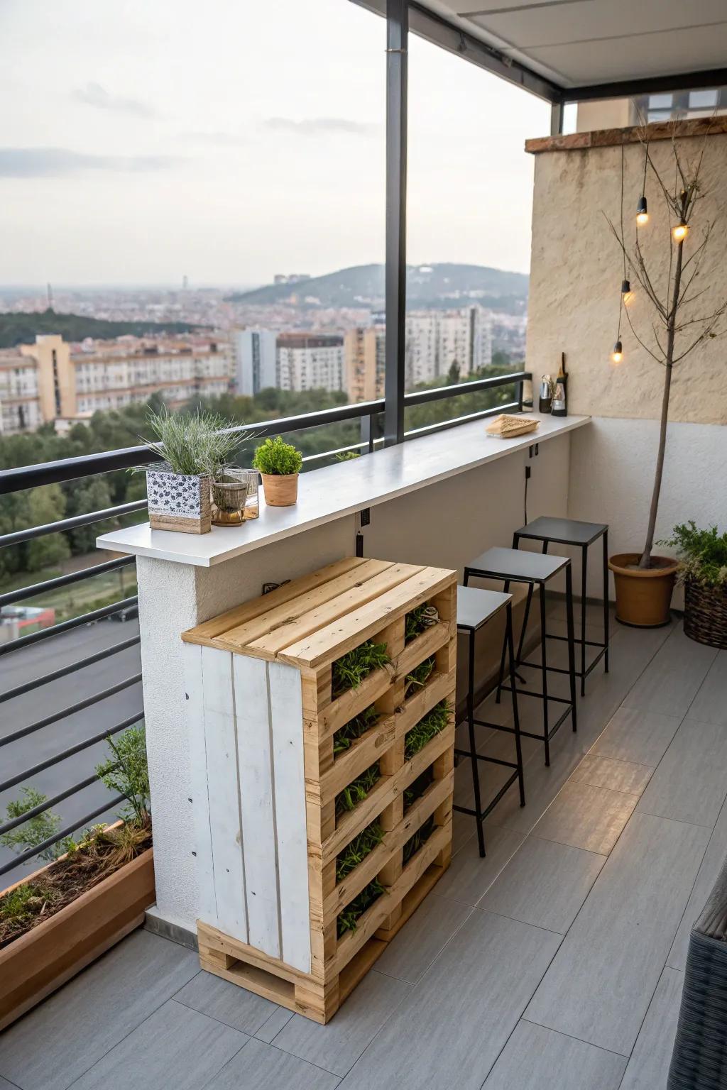 A space-saving pallet bar perfect for small balconies.