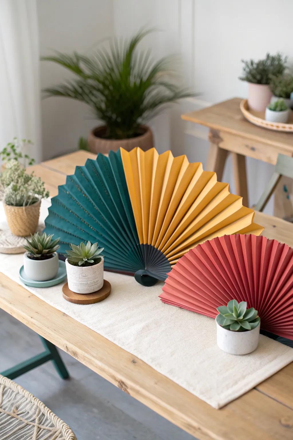 Transform your table with bold and beautiful accordion-style paper fans, perfect for adding a splash of color and texture!