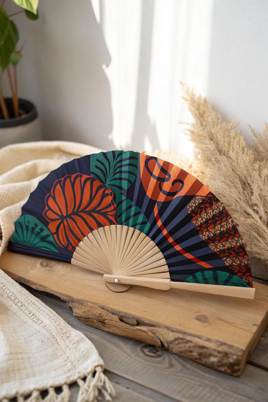 Elevate your space with a stunning abstract art fan—where minimalism meets vibrant creativity.