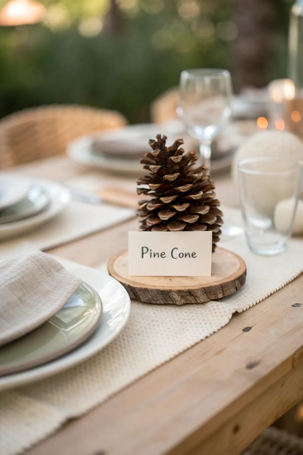 Add a personal touch to your festive table with charming pine cone place cards.