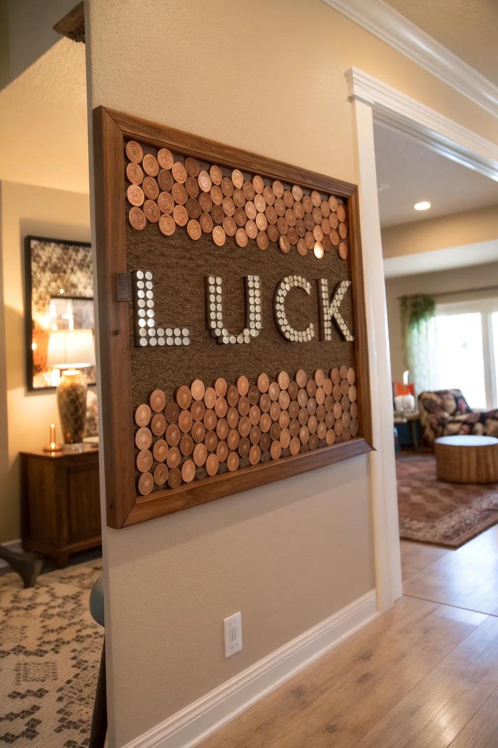 Transform pennies into a dazzling St. Patrick's Day decor piece with a touch of luck.