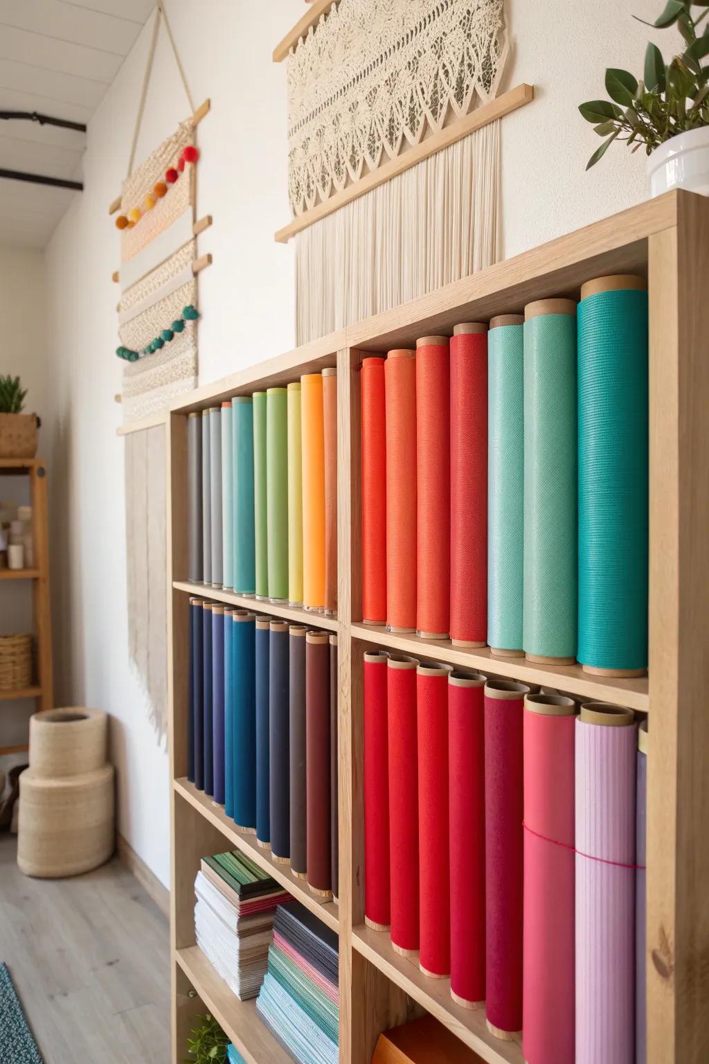 Add a splash of color and order to your workspace with beautifully organized vinyl rolls. #CraftInStyle #VinylStorage