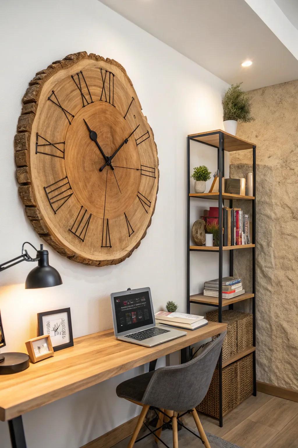 Embrace rustic charm with a wood slice clock.