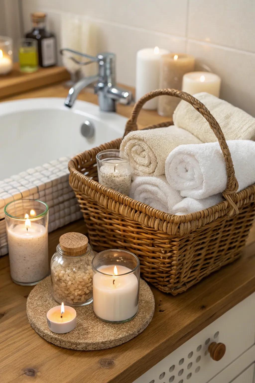 A DIY spa basket offers a touch of relaxation.