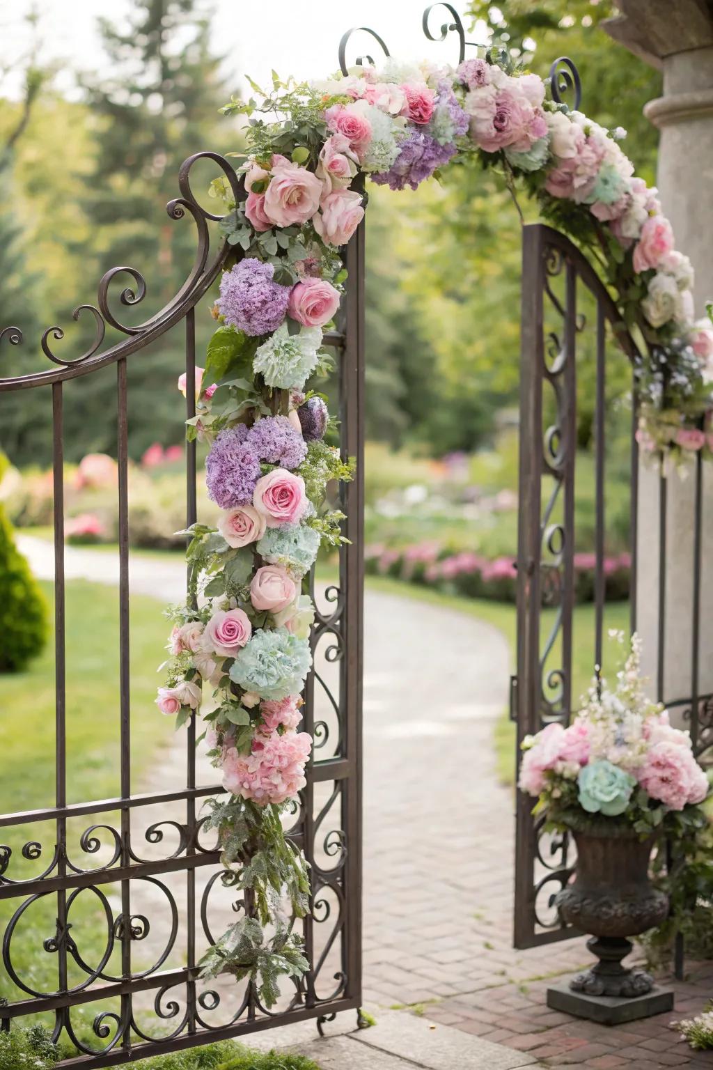 A fresh and inviting garden gate themed door.