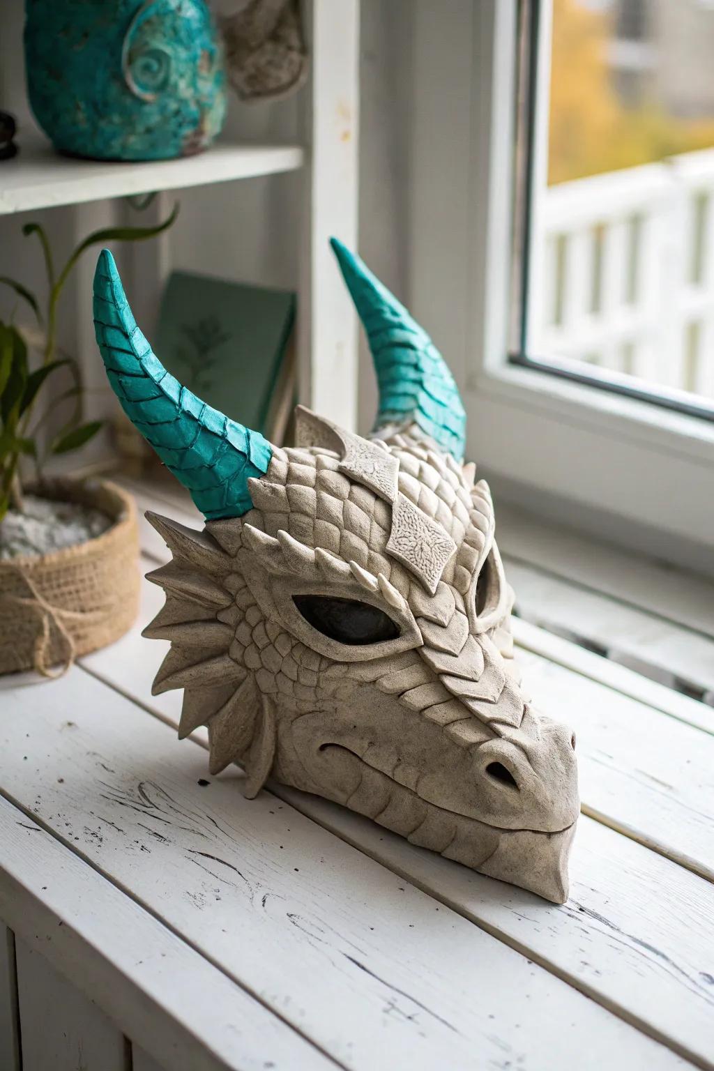 Embrace the artistry of intricate dragon masks with a Scandinavian-Boho twist. #ClayCraft #DragonArtistry