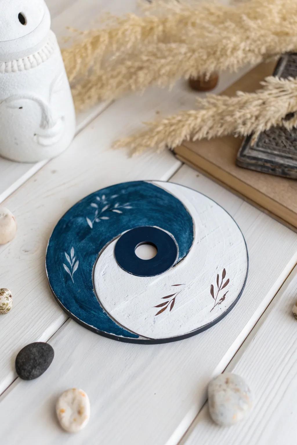 Discover balance and harmony with this stunning yin-yang DVD art. Perfect for adding a touch of minimalist elegance to your decor.
