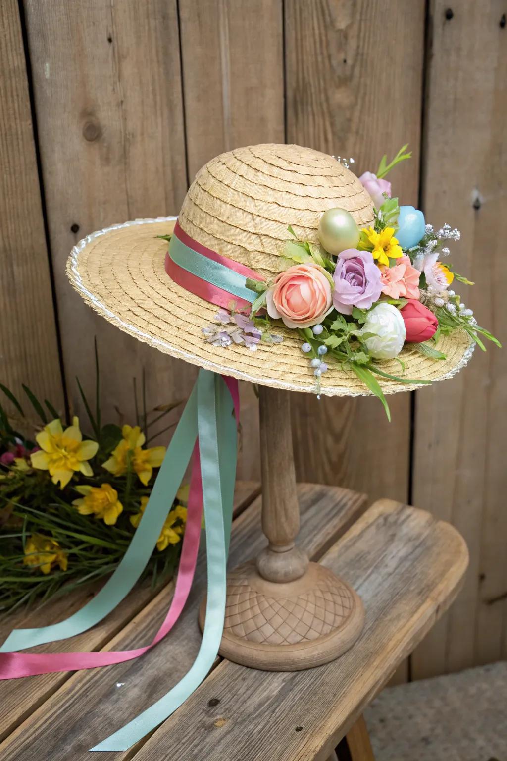 An upcycled Easter bonnet that blends elegance with sustainability.