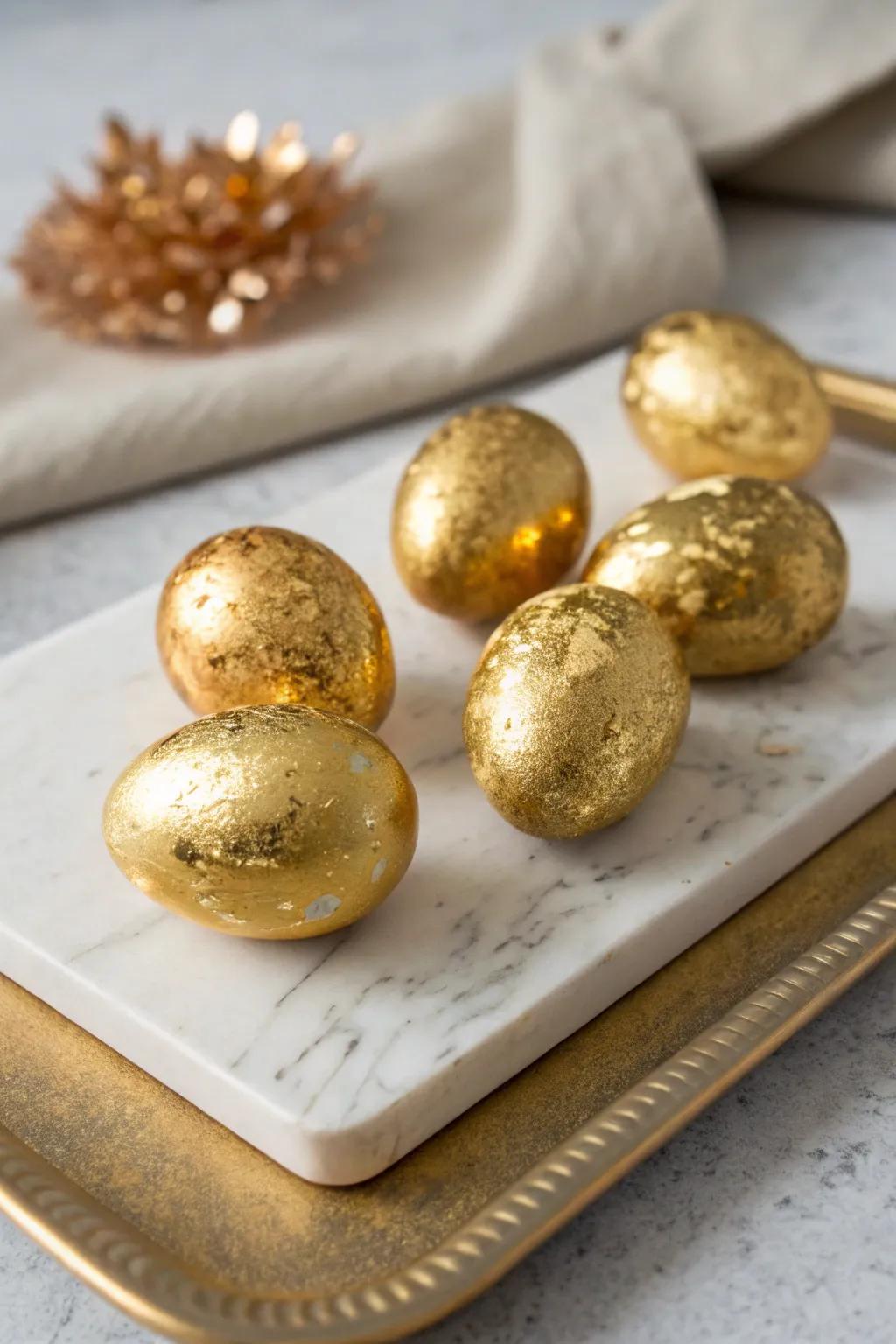 Gold leaf Easter eggs exude elegance and sophistication.