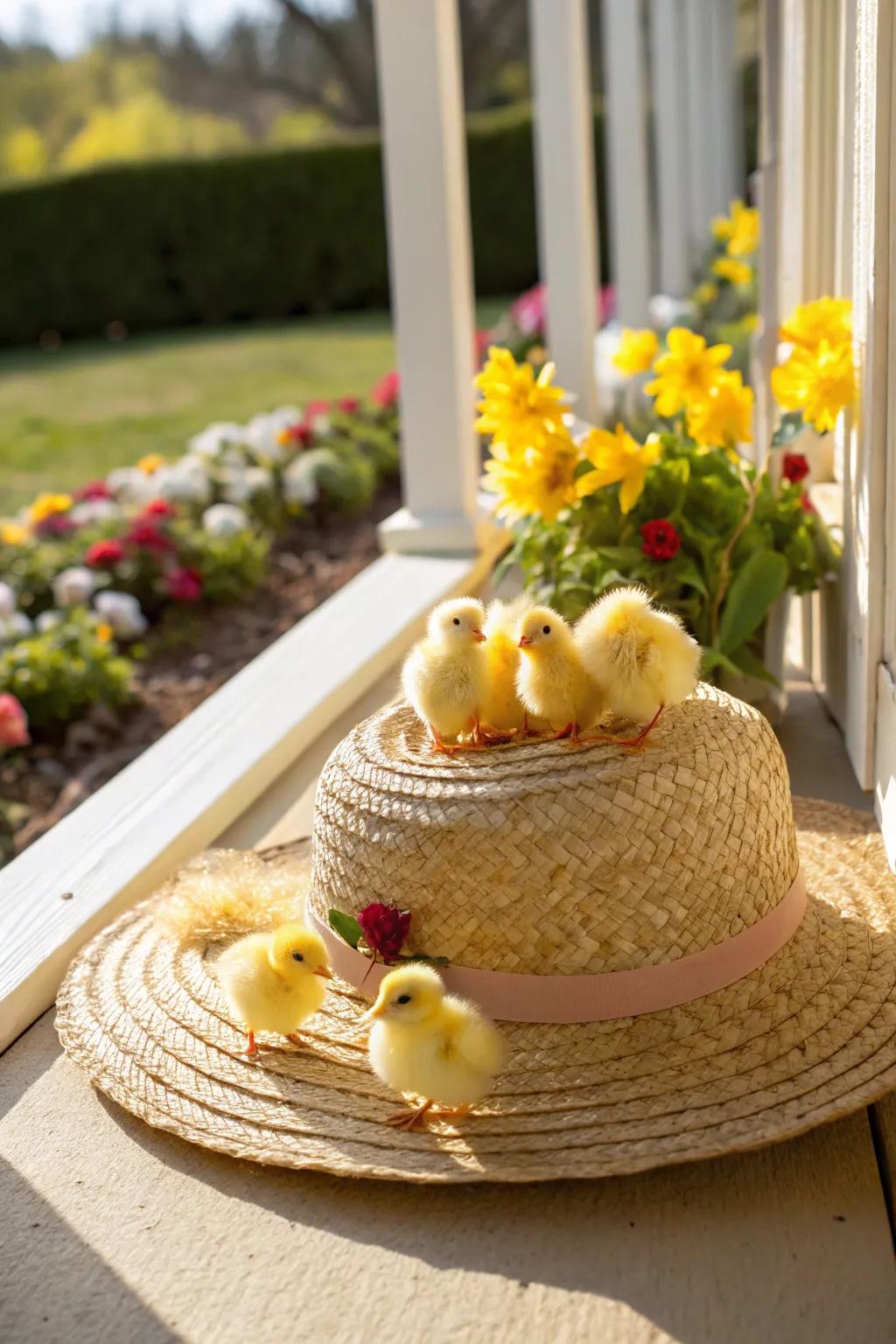 Bring some whimsy to the parade with a chick magnet hat.