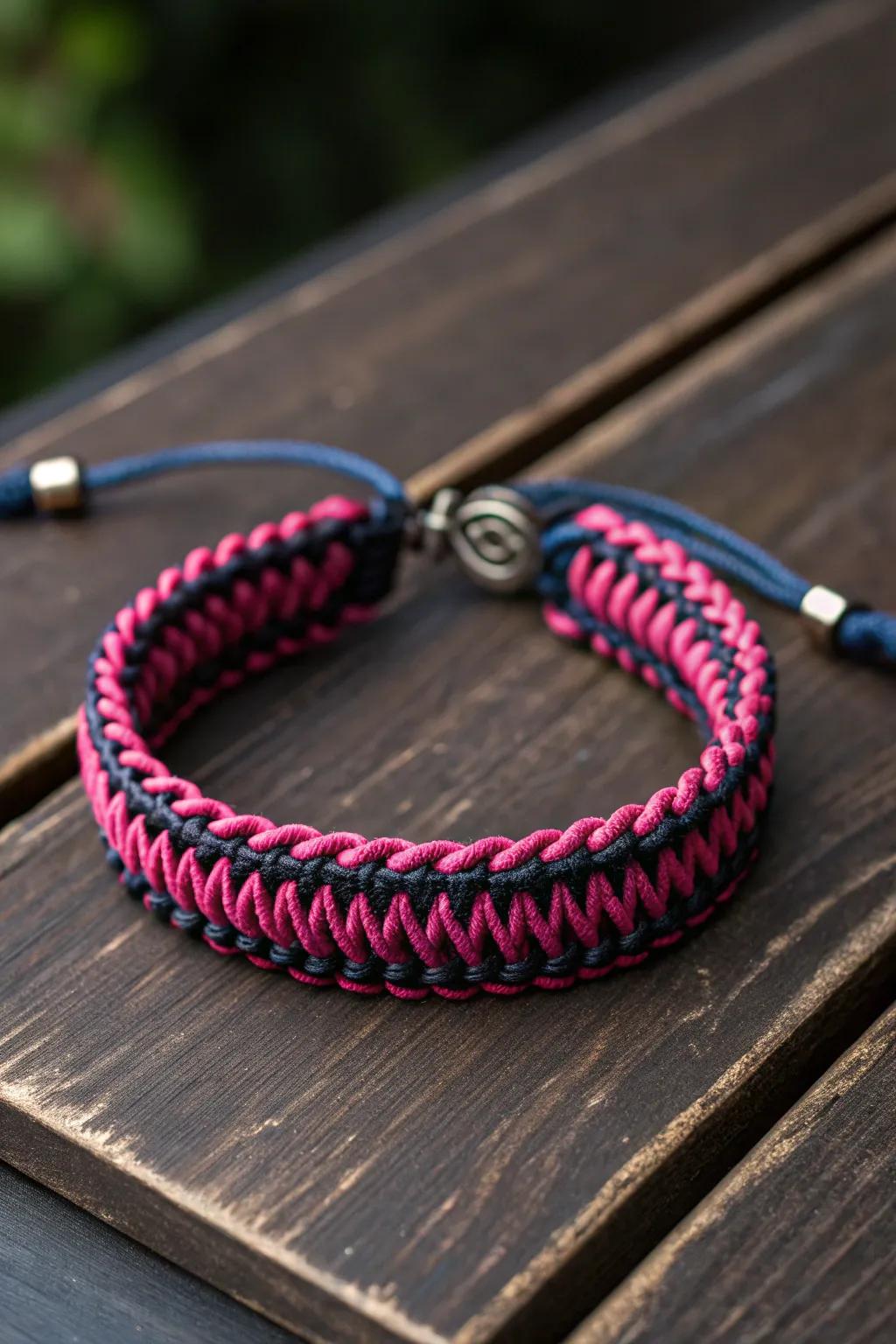 Create a fun zipper effect with this eye-catching bracelet pattern.