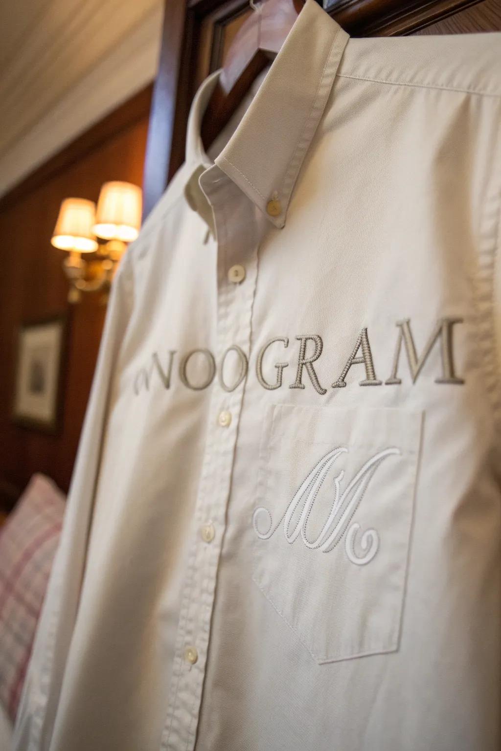 A classic monogram adds a personalized touch to a shirt.