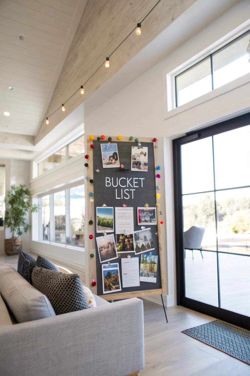 A motivational bucket list board ready for new adventures.