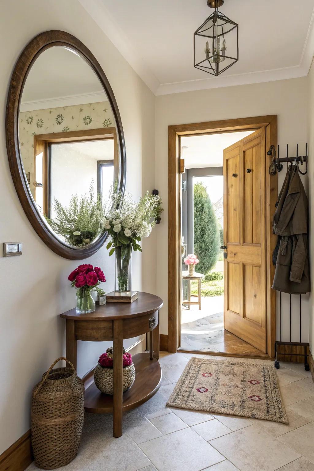 Mirrors enhance light and space, making entryways feel more open.