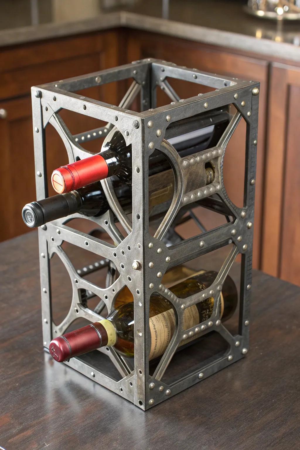 Elevate your space with a handcrafted welded wine rack, where functionality meets artistry.