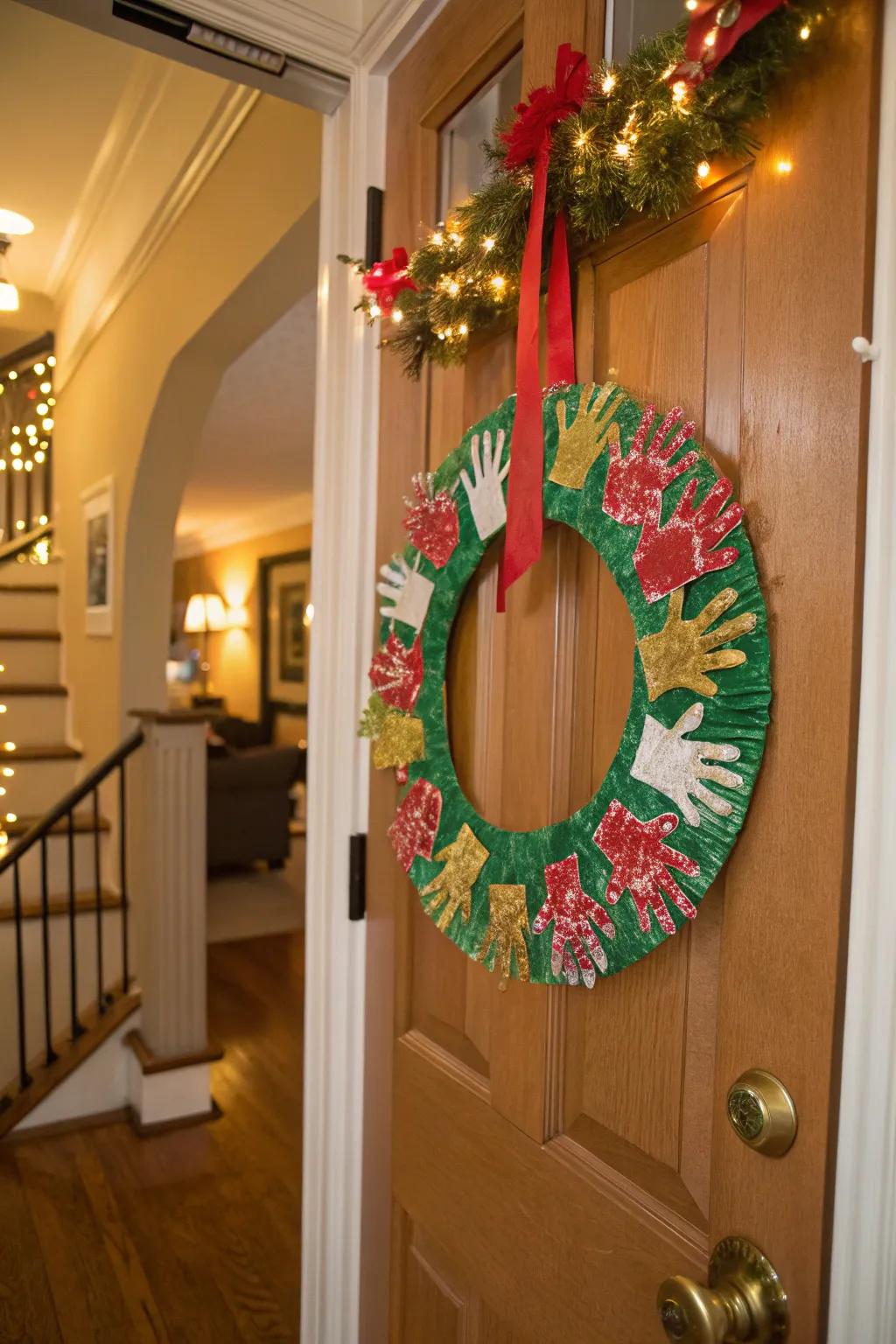 Celebrate the holidays with a family handprint wreath.