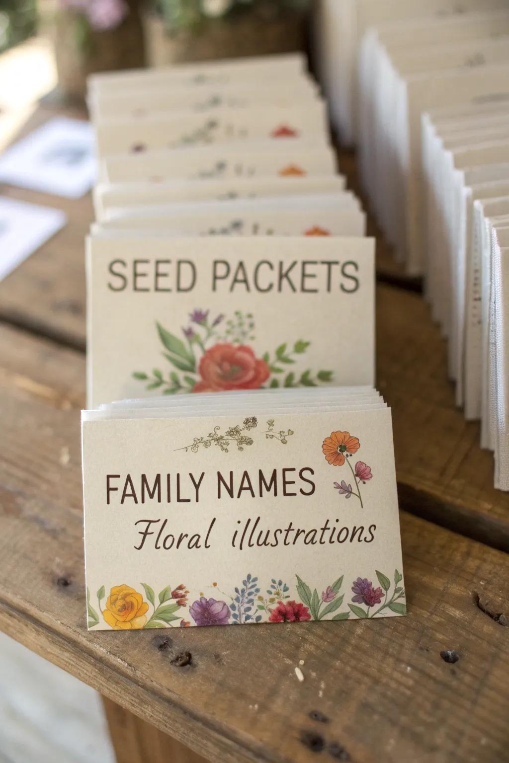 Customized seed packets to grow memories of a family reunion.