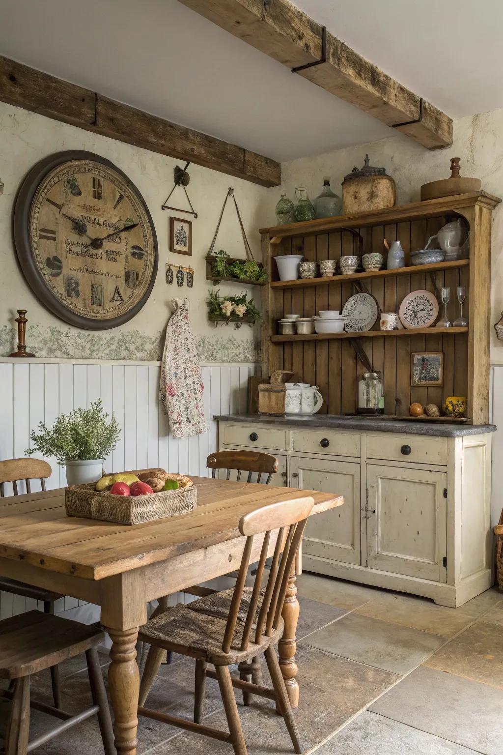 Vintage finds add personality and history to farmhouse decor.